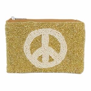 Golden Beaded Peace Symbol Pouch/Coin Purse  NWT